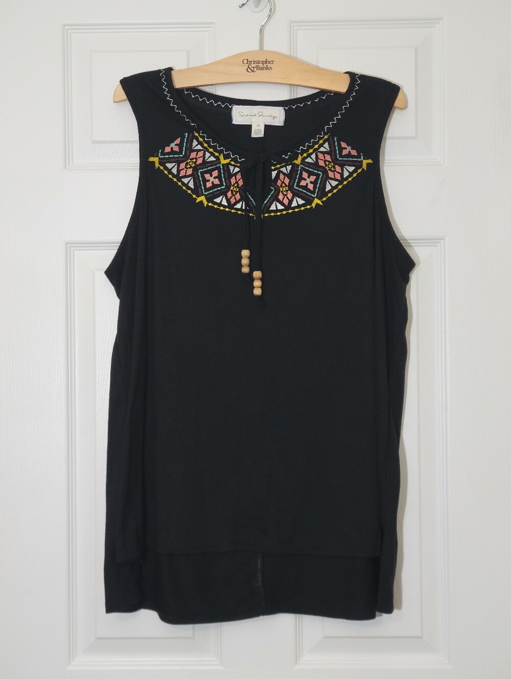 French Laundry Black Embroidered Tassel Tank Top Plus Size 3x